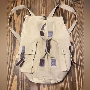 Ririxing Beige Canvas Rucksack Travel Backpack